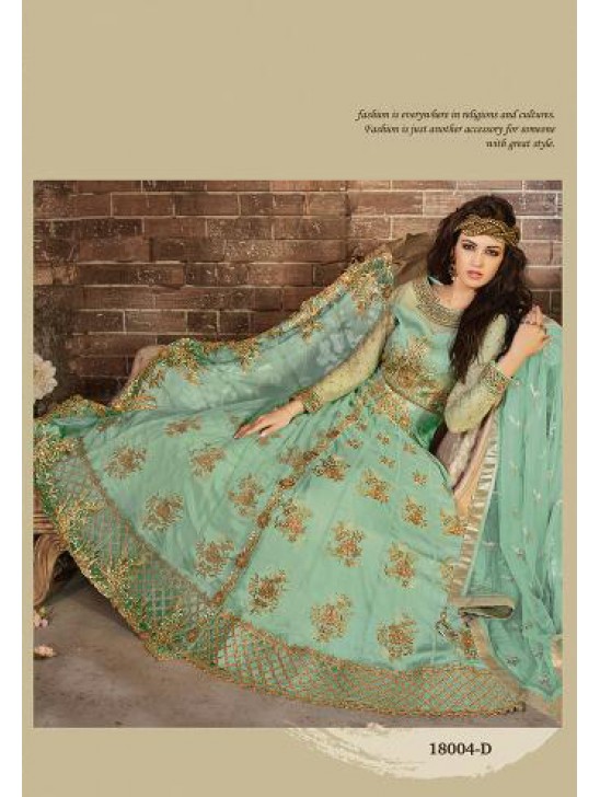 Teal Green Designer Anarkali Net Gown Indian Wedding Dress