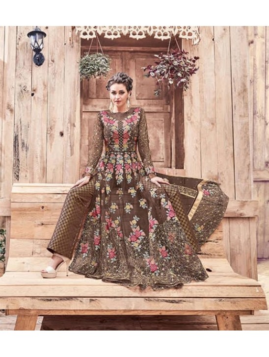 Dark Brown Bridal Wedding Anarkali Suit