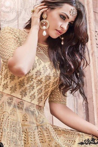 Gold Heavy Embroidered Lehenga Indian Wedding Outfit 
