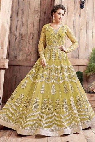 Yellow Embellished Indian Wedding Gown Party Dress
