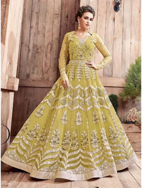 Yellow Embellished Indian Wedding Gown Party Dress