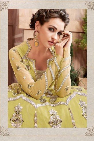 Yellow Embellished Indian Wedding Gown Party Dress