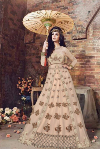 Peach Indian Bridal Anarkali Suit Heavy Embellished Gown