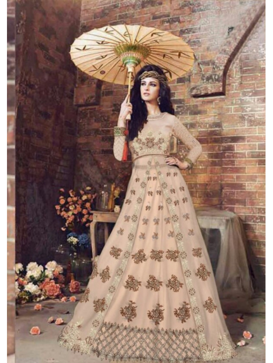 Peach Indian Bridal Anarkali Suit Heavy Embellished Gown