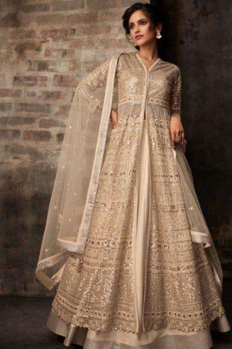 Beige Flared Anarkali Gown Indian Wedding Dress