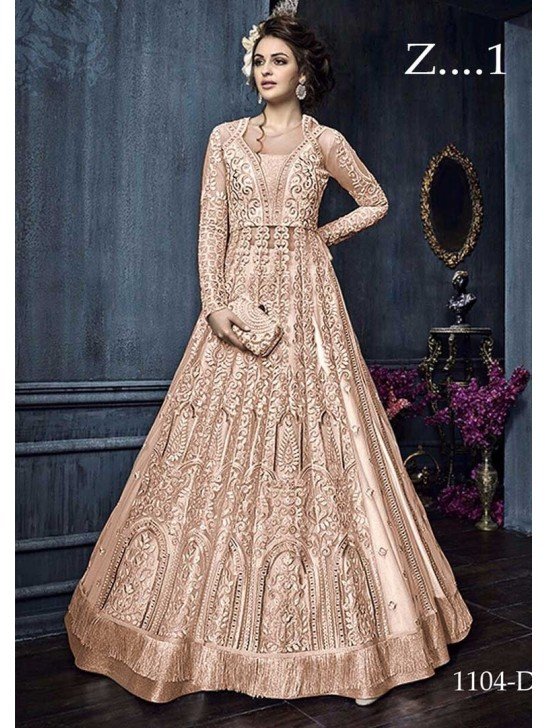 Nude Heavy Embroidered Anarkali Dress Indian Party Suit