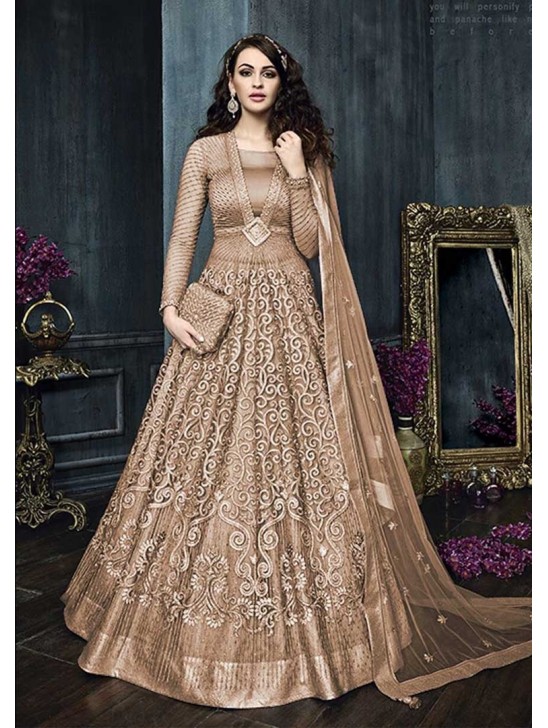 Light Rust Indian Long Frock Designer Wedding Dress