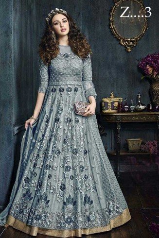 Grey Pakistani Bridal Gown Bollywood Anarkali Suit