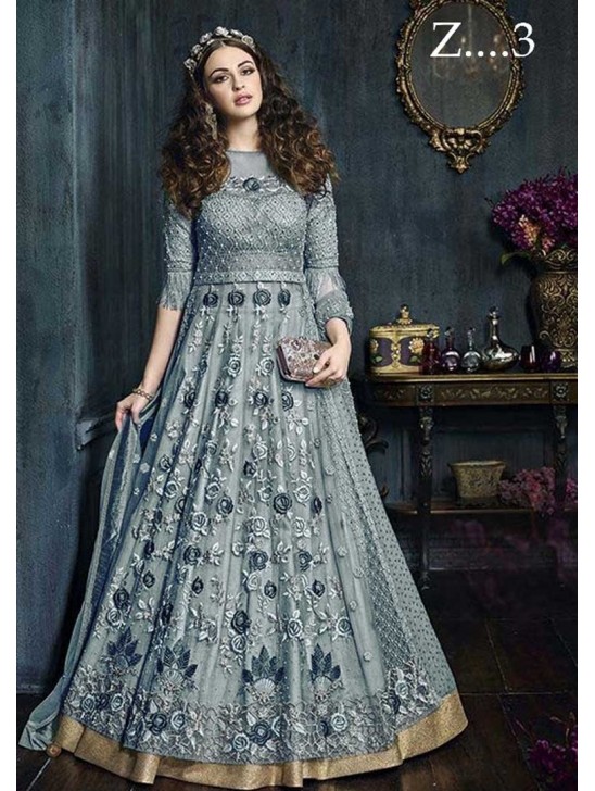 Grey Pakistani Bridal Gown Bollywood Anarkali Suit