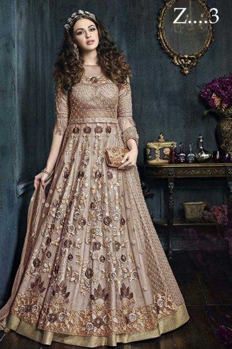 Nude Heavy Embellished Gown Indian Evening Dress