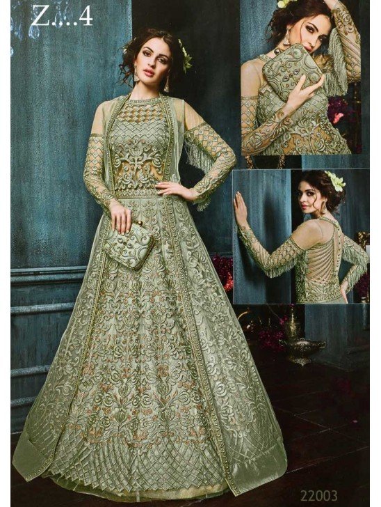 22003-C GREEN HEAVY EMBROIDERED INDIAN BRIDAL WEDDING LEHENGA