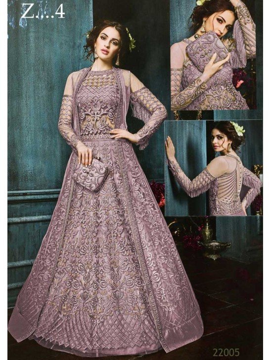 Lilac Indian Anarkali Suit Embroidered Wedding Dress