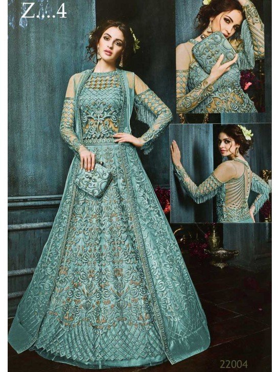 Turquoise Occasional Anarkali Gown Indian Ethnic Wedding Dress
