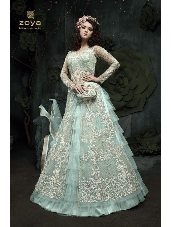 SKY BLUE INDIAN DESIGNER WEDDING AND BRIDAL GOWN