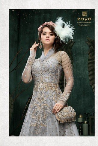 Grey Indian Designer Gown Asian Bride Evening Dress