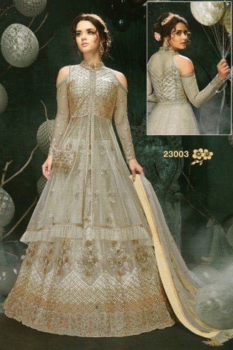 Grey Indian Party Gown Desi Bridal Outfit