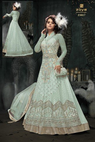 Turquoise Indian Wedding Dress Maxi Gown 