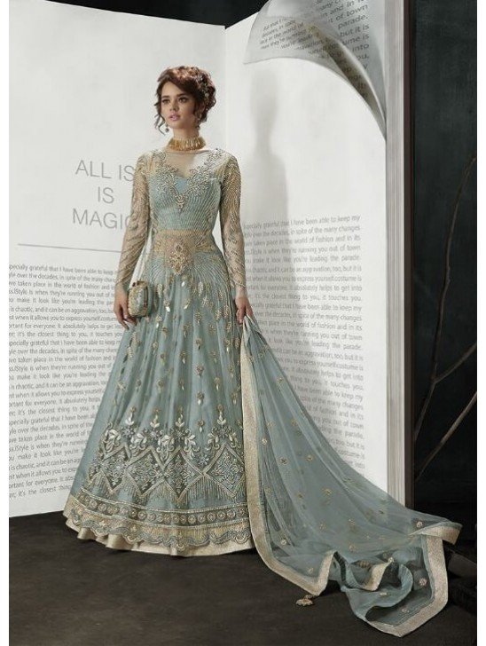 Grey Asian Pakistani Indian Bridal Elegant Dress