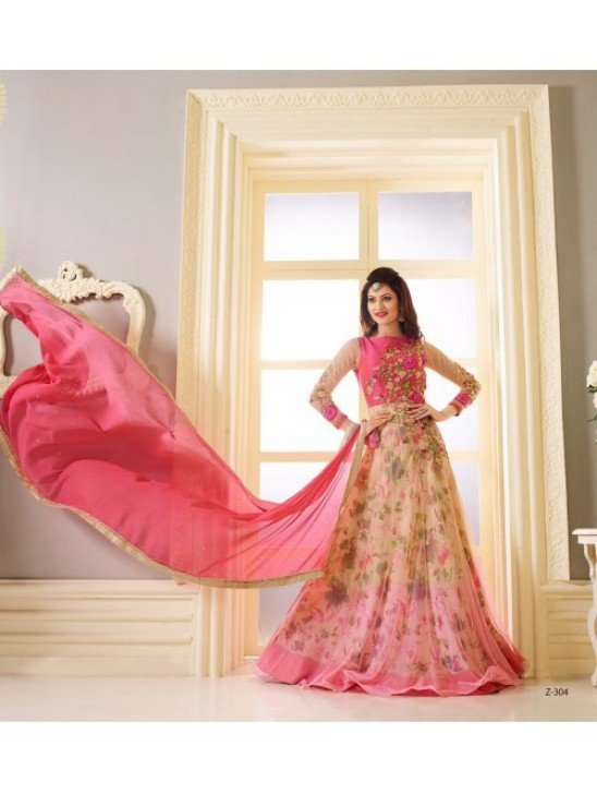 Pink Floral Dress Evening Gown Anarkali Suit