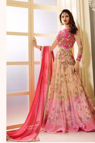Pink Floral Dress Evening Gown Anarkali Suit