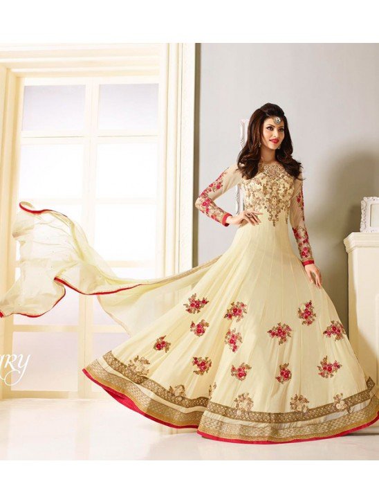 Cream Red Dress Floral Gown Anarkali