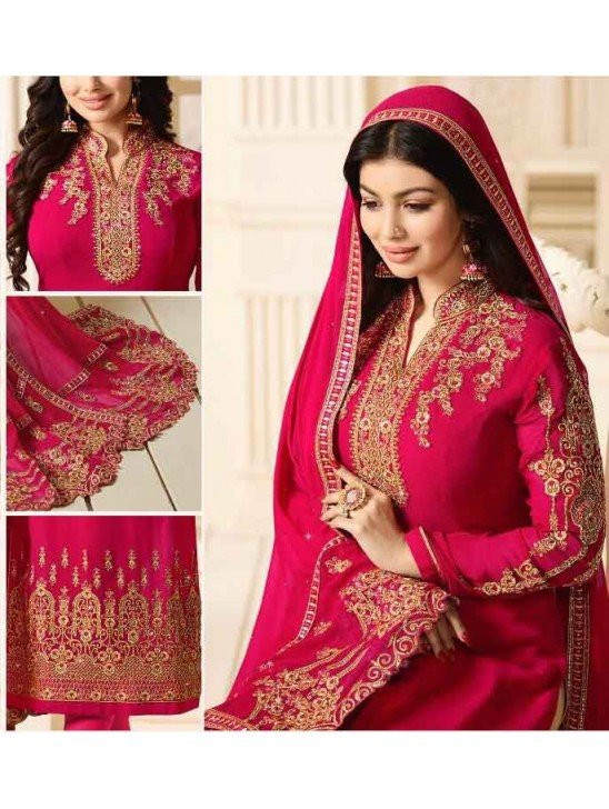 HOT PINK EMBROIDERED PARTY WEAR INDIAN BOLLYWOOD STYLE SALWAR SUIT