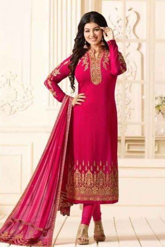 HOT PINK EMBROIDERED PARTY WEAR INDIAN BOLLYWOOD STYLE SALWAR SUIT