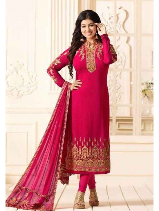 HOT PINK EMBROIDERED PARTY WEAR INDIAN BOLLYWOOD STYLE SALWAR SUIT