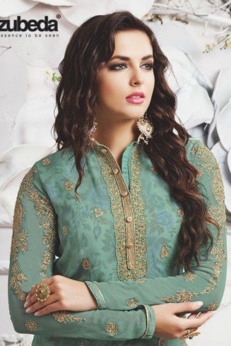 Green Salwar Kameez Gold Embroidered Party Outfit