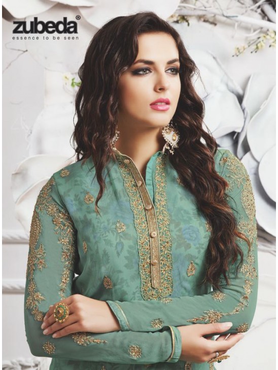 Green Salwar Kameez Gold Embroidered Party Outfit