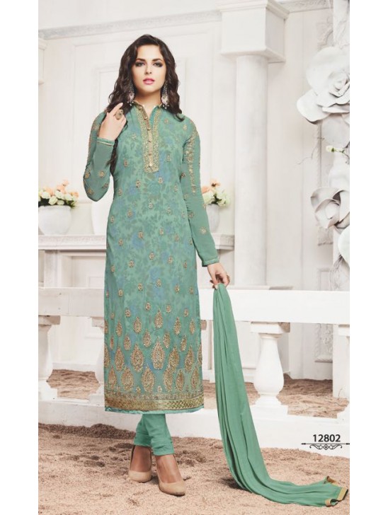 Green Salwar Kameez Gold Embroidered Party Outfit