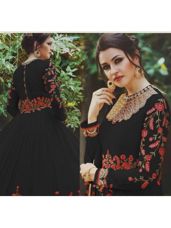 BLACK FLORAL EMBROIDERED EVENING AND WEDDING WEAR GOWN