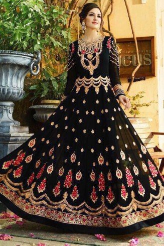 BLACK EMBROIDERED EVENING AND WEDDING WEAR ANARKALI GOWN