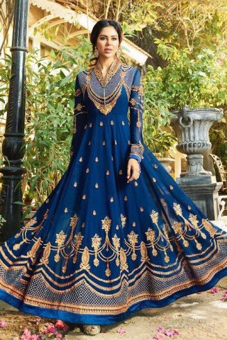 BLUE EMBROIDERED EVENING AND WEDDING WEAR ANARKALI GOWN