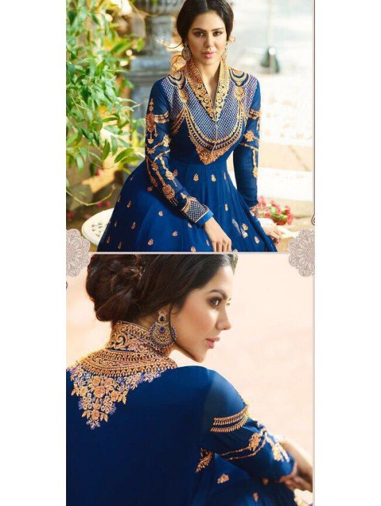 BLUE EMBROIDERED EVENING AND WEDDING WEAR ANARKALI GOWN