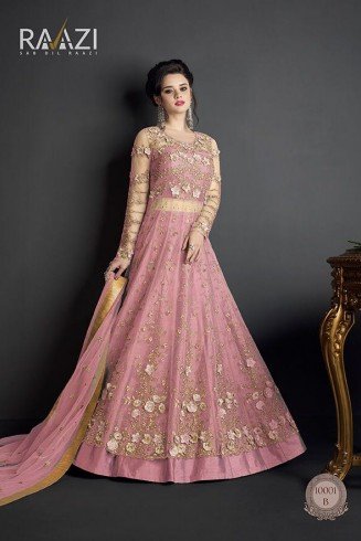 PINK HEAVY EMBROIDERED INDIAN WEDDING SEMI STITCHED GOWN ( DELIVERY IN 2 WEEKS )