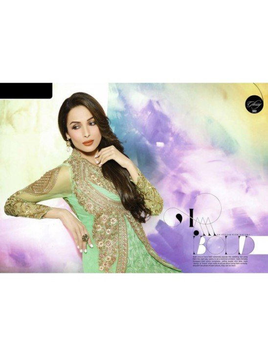 GL3802 Light Green GLOSSY MALAIKA ARORA ANARKALI DRESS