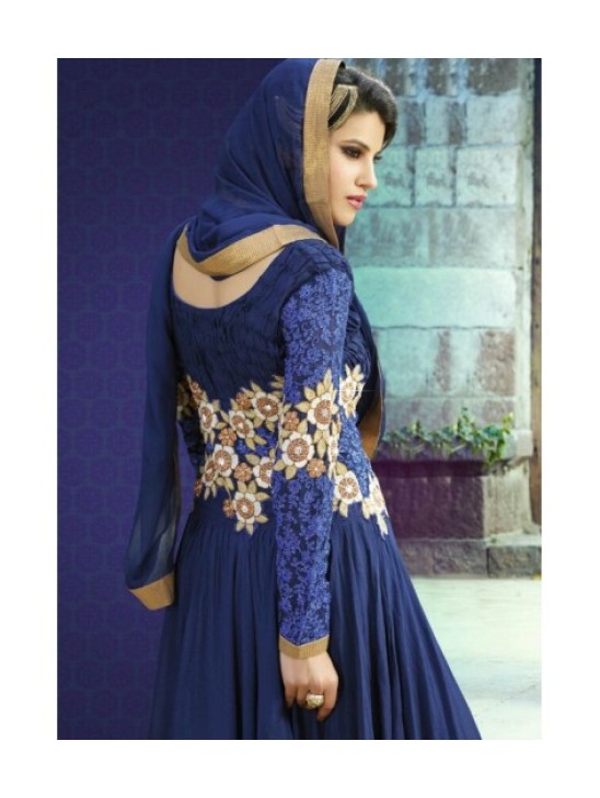 Blue Floral Anarkali Gown Occasional Wear