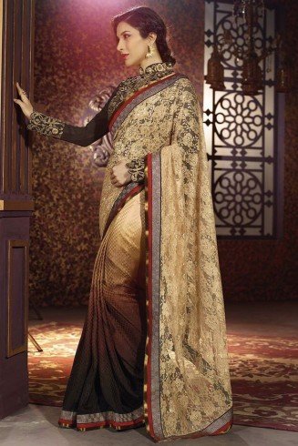 Brown Embellished Wedding Saree Indian Designer Sari