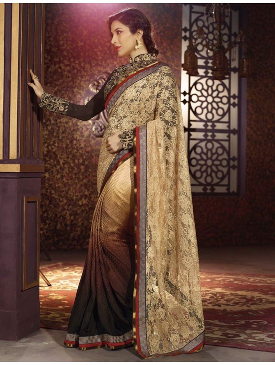 Brown Embellished Wedding Saree Indian Designer Sari