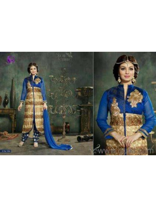 U1004 BLUE AND GOLD AYESHA TAKIA ANARKALI STYLE SALWAR KAMEEZ SUIT