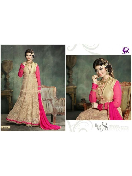 U1007 GOLD AND PINK AYESHA TAKIA ANARKALI STYLE SALWAR KAMEEZ SUIT