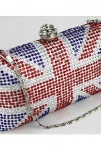 Beautiful Union Jack Diamonte Crystal Studs Clutch Bag 