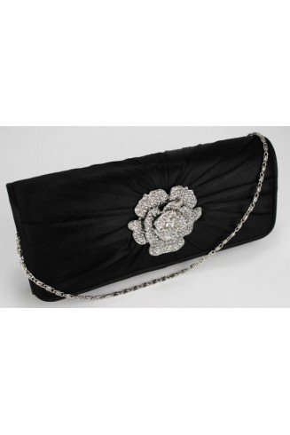 Gorgeous Black Crystal Flower Satin Clutch/Evening Bag