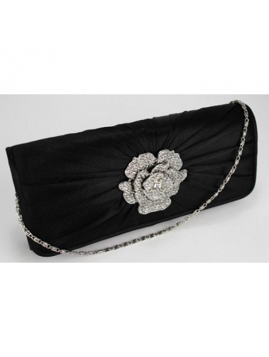 Gorgeous Black Crystal Flower Satin Clutch/Evening Bag