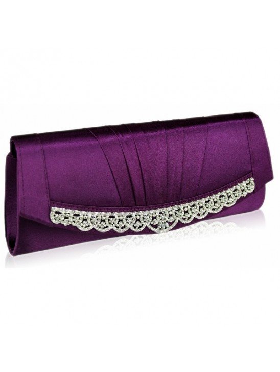 Purple Sparkly Crystal Satin Clutch/Evening Bag