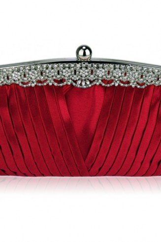 Ruched Satin Clutch Bag With Crystal Decoration