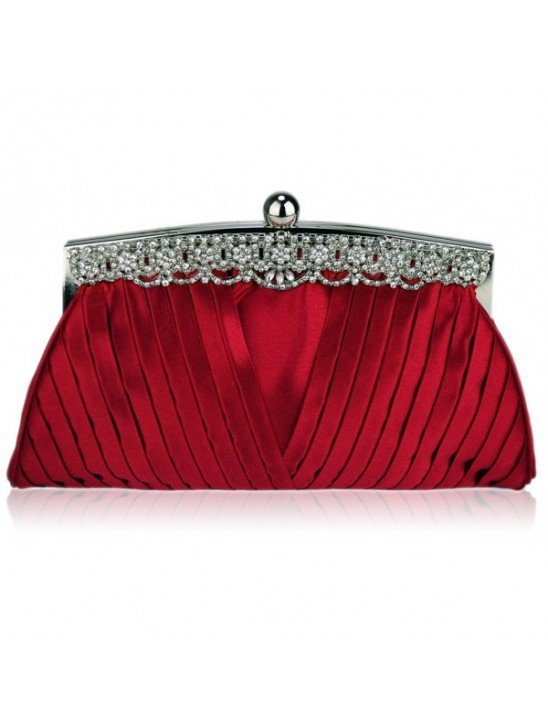 Ruched Satin Clutch Bag With Crystal Decoration