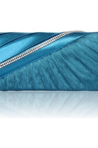 Stunning Blue/Teal Satin Crystal Clutch/Evening Bag