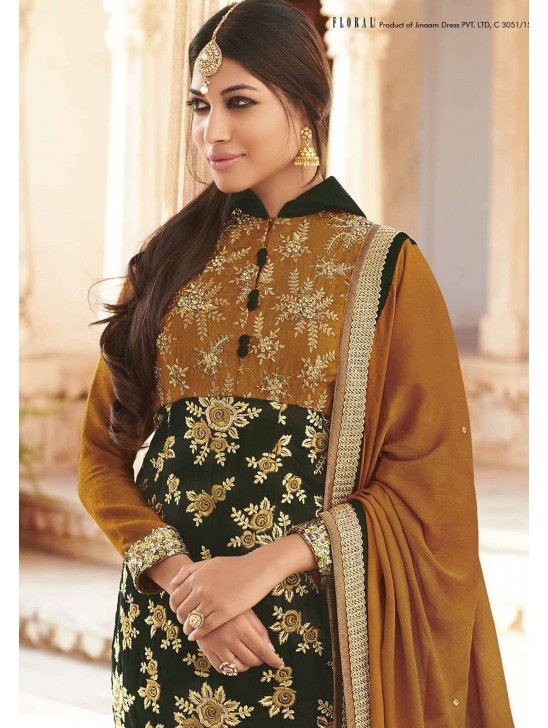 Mustard Green Indian Ethnic Churidar Suit